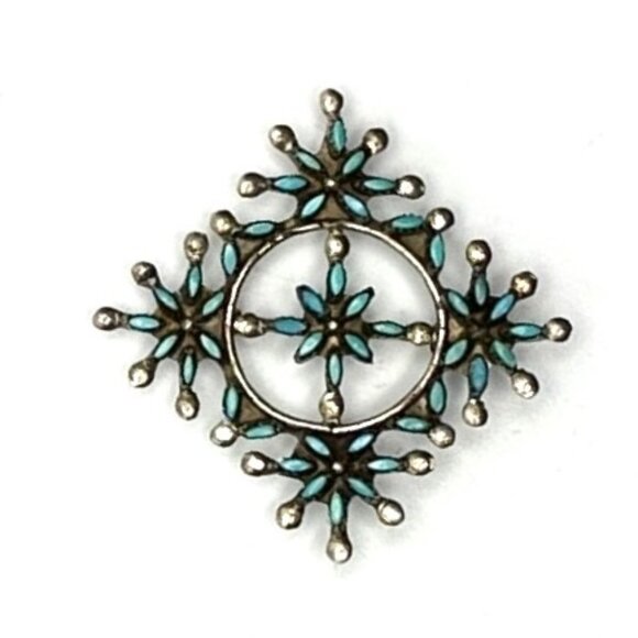 Vintage Signed Zuni Petit Point Pin-Pendant — Sleeping Beauty Turquoise & Silver - Picture 7 of 10